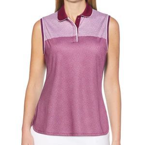 NWT Callaway Mini Leaf Print Color Block Sleeveless Opti-Dry Golf Polo Shirt 💗